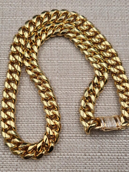 24 Inch Gold Over Stainless Steel Miami Cuban Link Chain Necklace B1127 - Picture 2 of 6